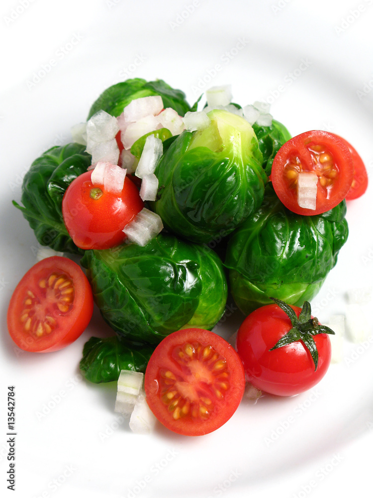 Fresh organic salad of Brussel sprouts and cherry tomatoes