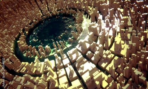 Greeble city with lake