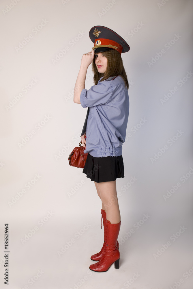 The girl the militiaman costs, undertaken a hand a peak-cap peak