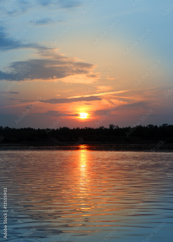 river landscape with sunset