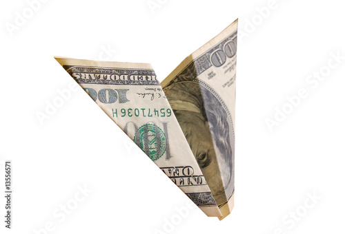 business concept. money plane on white background