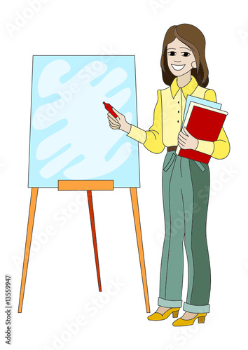 A business woman going to write with a marker on a flip chart