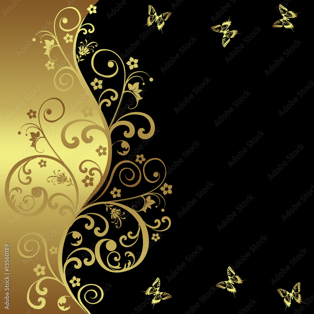 Elegant background with black and golden flowers Stock Illustration ...