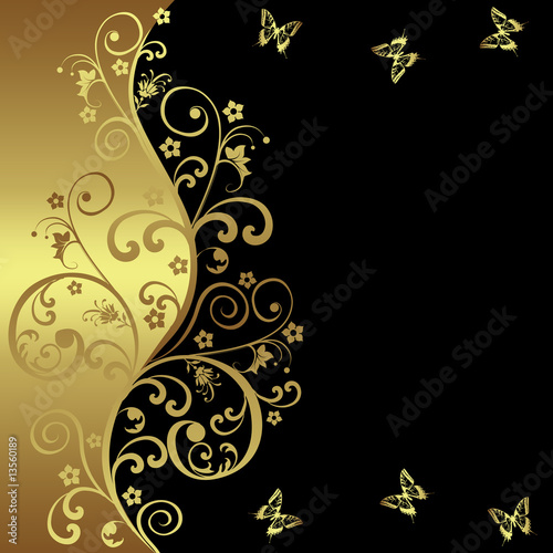 Elegant background with black and golden flowers photo