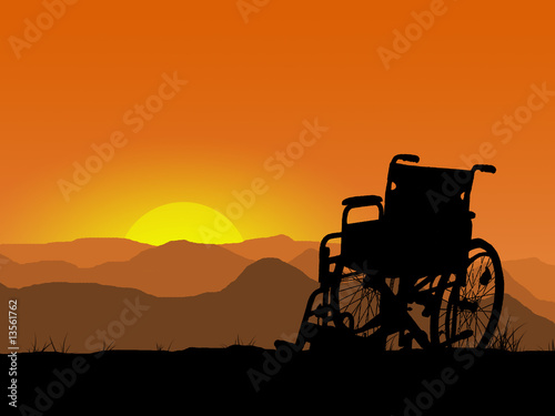Wheelchair in mountains