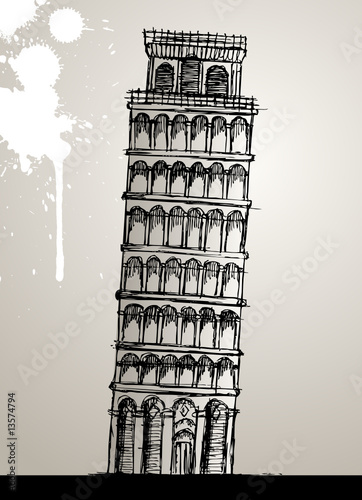 pisa tower hand drawing vector