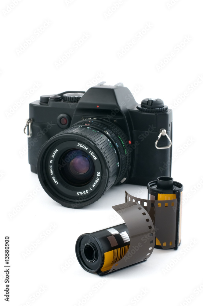 Fototapeta premium Analogue camera with film rolls