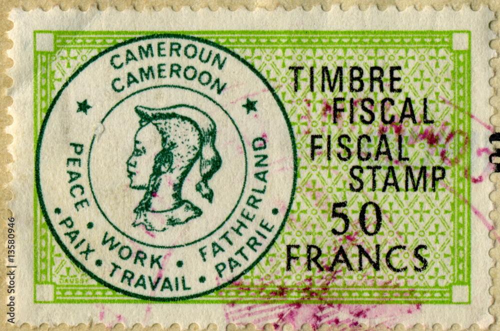 Timbre fiscal Cameroun, 1975. Paix, travail, patrie.