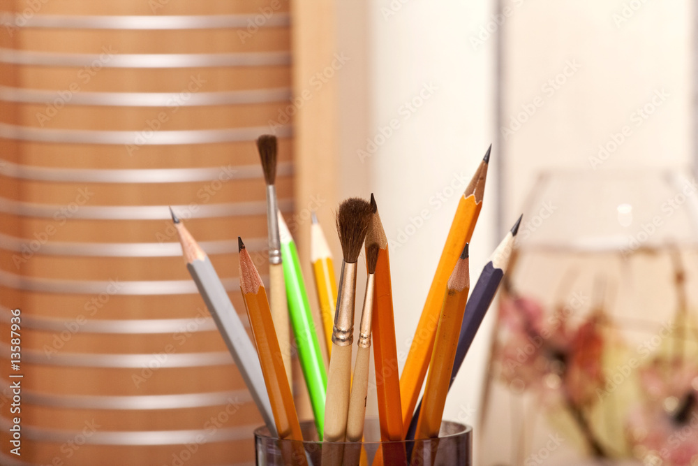 Pencils and brushes