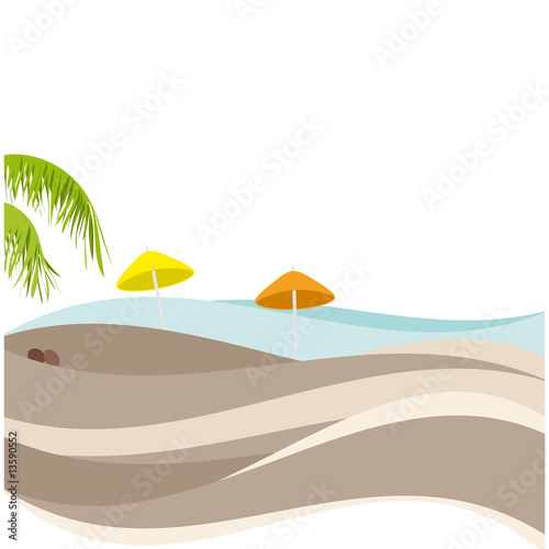 spiaggia con palma e ombrelloni photo