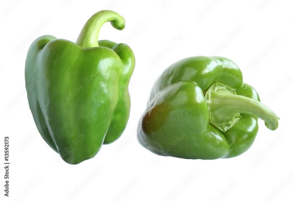 Green pimiento with white background.