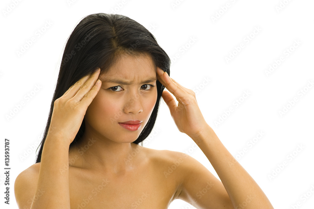 young beautiful asian woman with headache young beautiful asian woman with headache