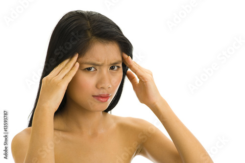 Wallpaper Mural young beautiful asian woman with headache Torontodigital.ca