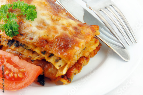 Lasagna and Tomatoes on White