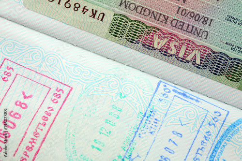 Passport, visa, stamps.
