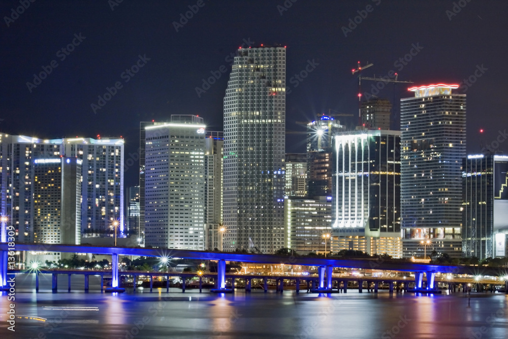 Night view of Miami downtown business district