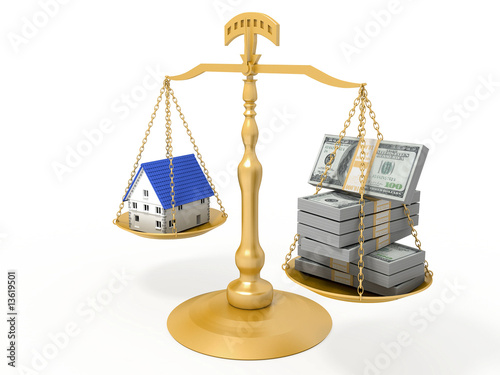 Obraz na plátně Balance money and house.
