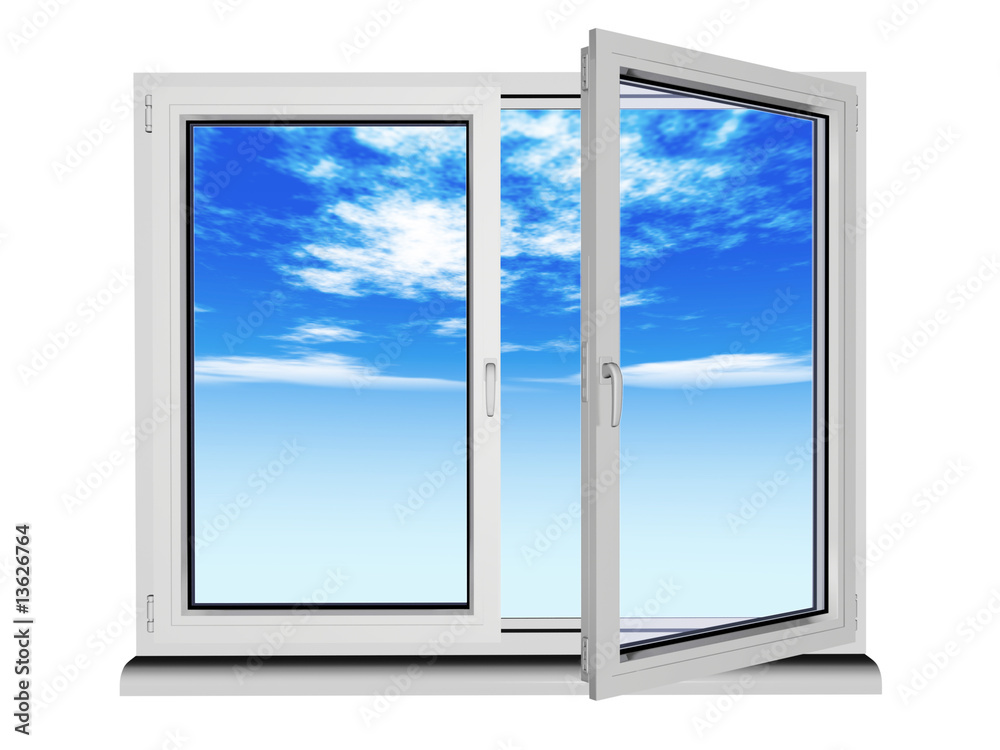 Fototapeta premium two layers and two frame plastic window with blue sky