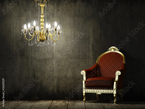 interior grunge room with classic armchair #13630129