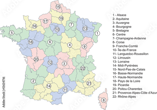 Carte de France des 22 Régions