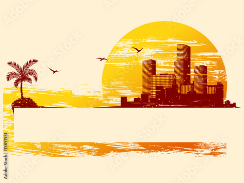 Tropical city sunset banner