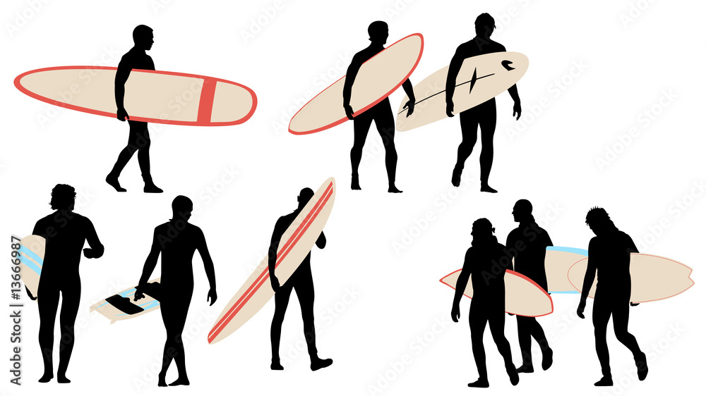 Fototapeta premium surfer silhouettes collection for designers
