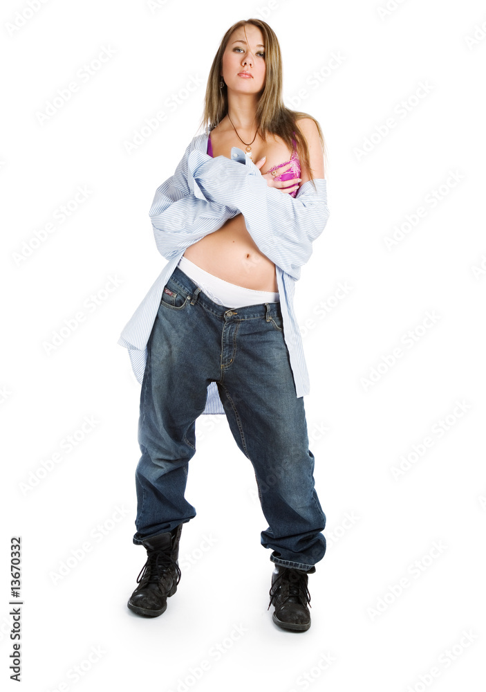 Girl in jeans and white panties Stock Photo | Adobe Stock