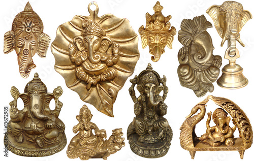 Indian Lord Ganesh - Hindu God Golden Sculpture & Statues