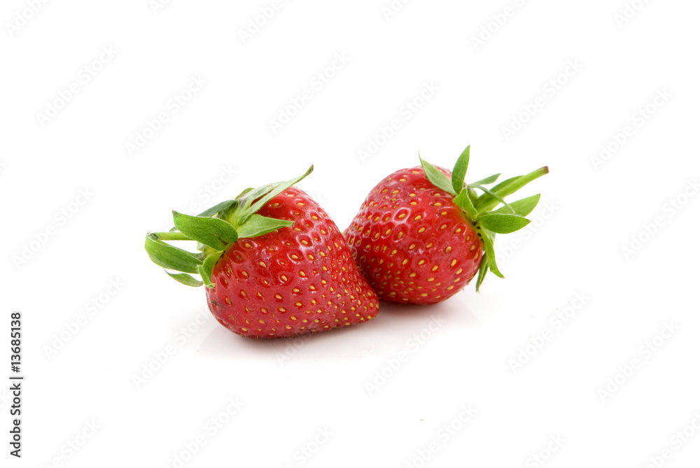 Two fresh and tasty strawberries.