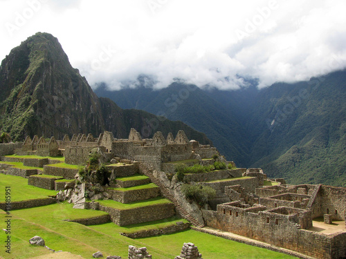 View of the ruins of Machu Pichu in the Andes Mountains. interior of Peru, South America	