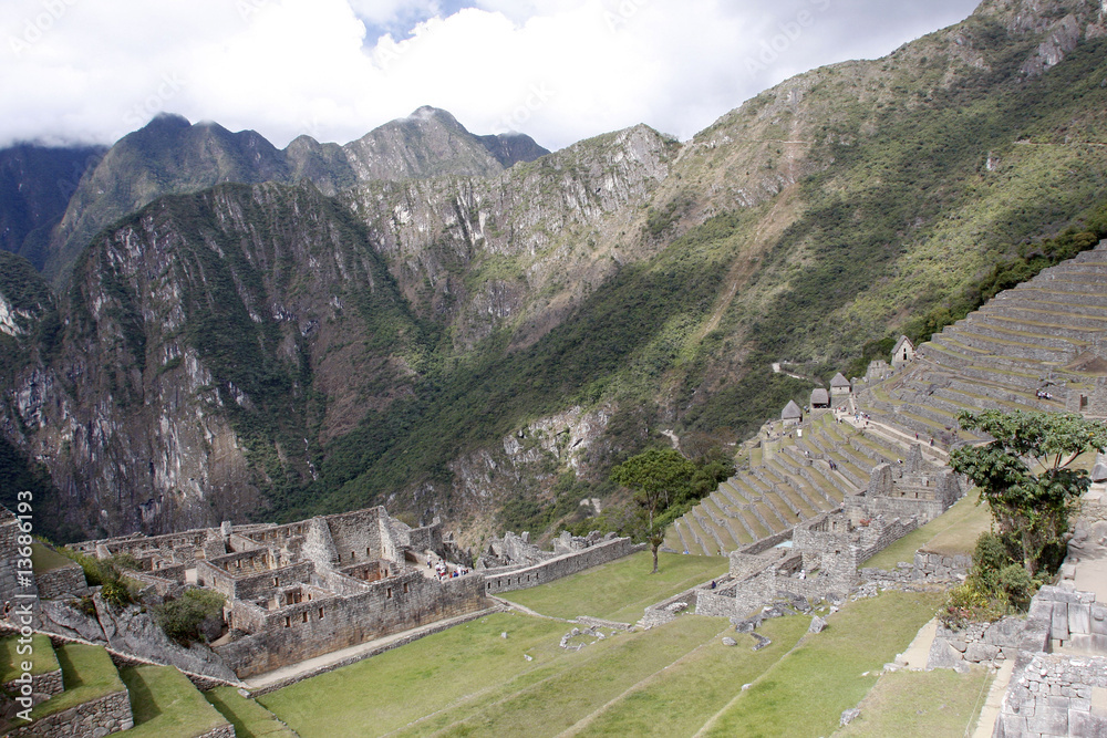 View of the ruins of Machu Pichu in the Andes Mountains. interior of Peru, South America	