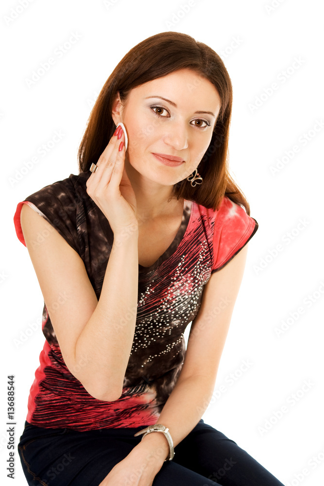 woman using wadof cotton wool woman using wadof cotton wool