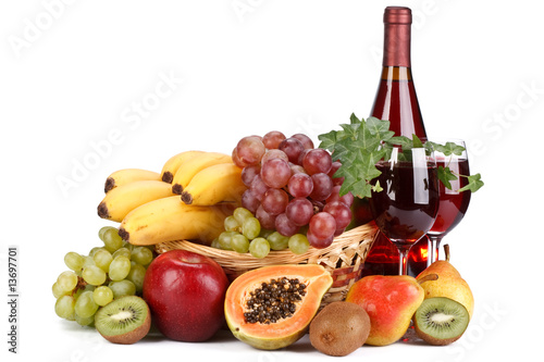 Fresh fruits and wine