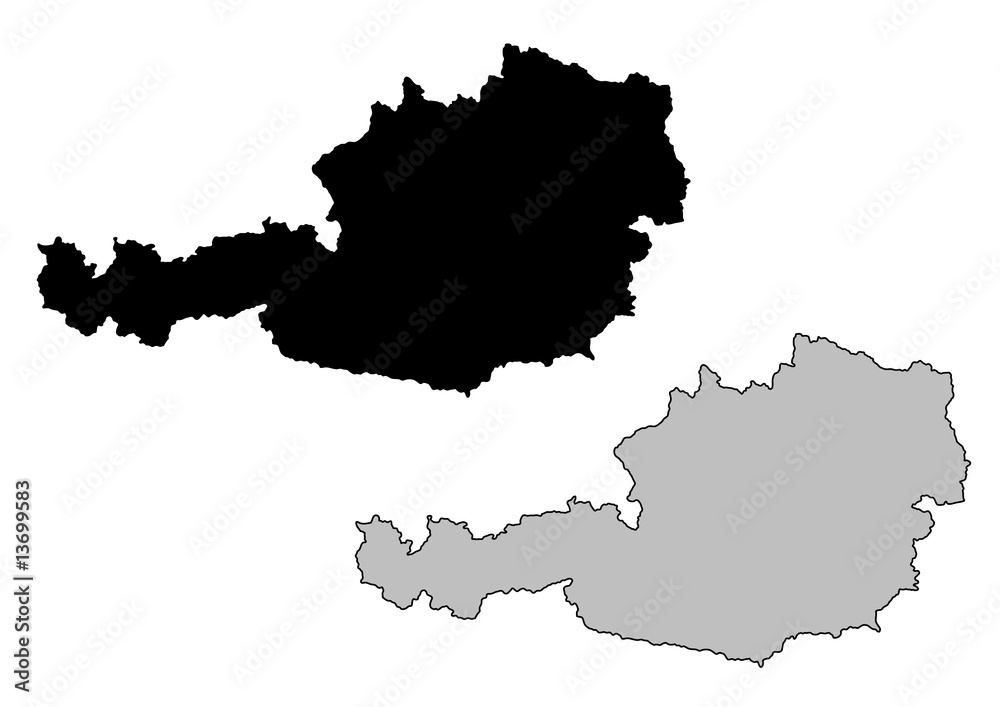 Austria map. Black and white. Mercator projection.