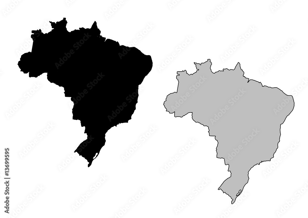 Brazil map. Black and white. Mercator projection.