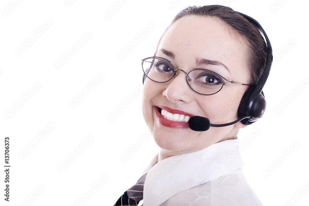 assistant, woman, speaking, center, happy