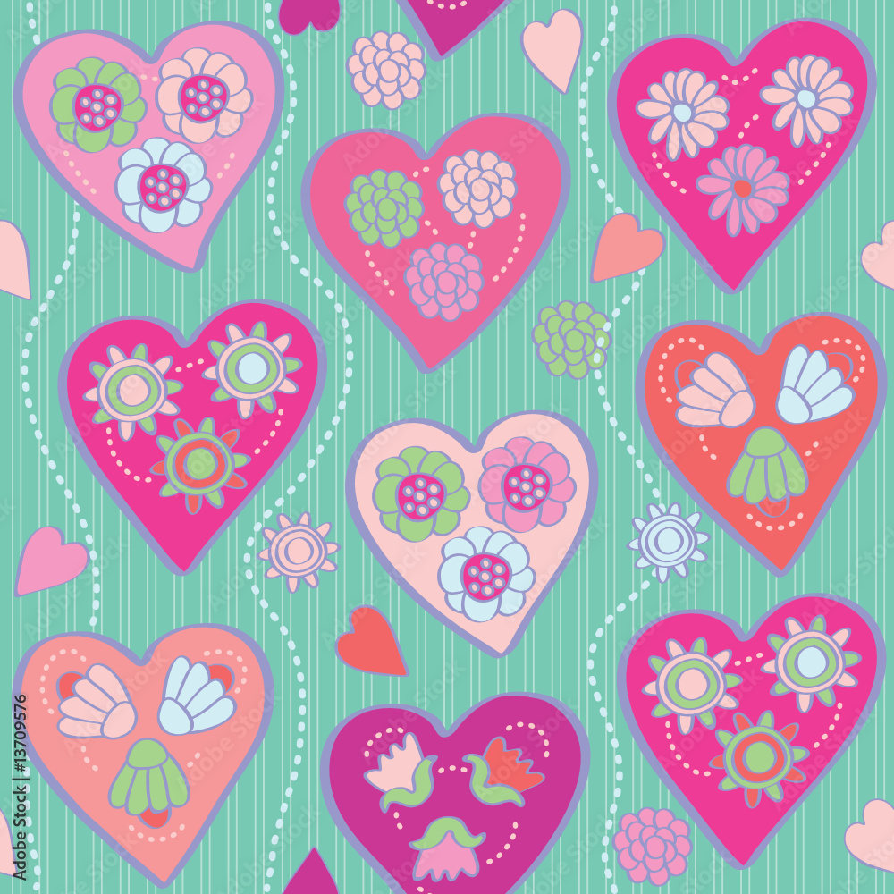 Cute cartoon hearts. Seamless vector illustration