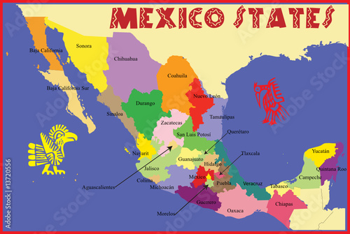 Mexico map with states name.