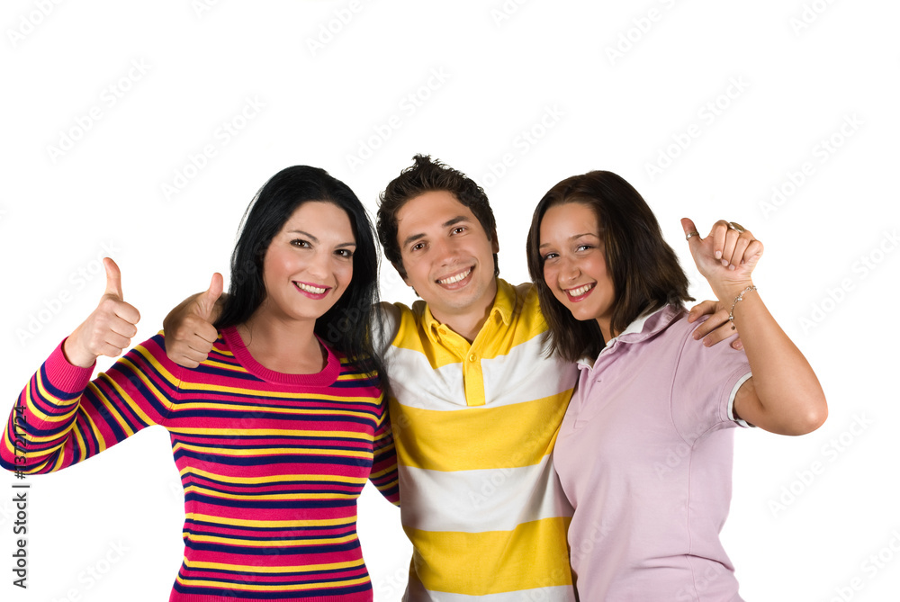 Three happy friends with thumbs-up Three happy friends with thumbs-up