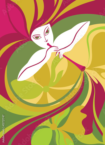 Vector illustration of a girl pipe player