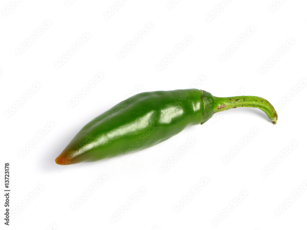 Green chili on white background