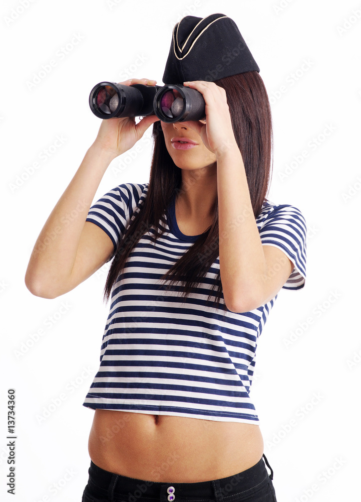 Sexy girl in marine uniform holding binocular Sexy girl in marine uniform holding binocular