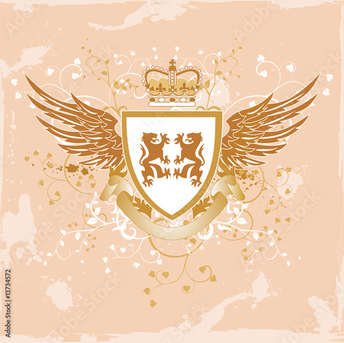 Grunge vintage shield with lions
