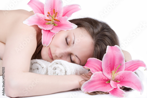 relaxing girl with flower