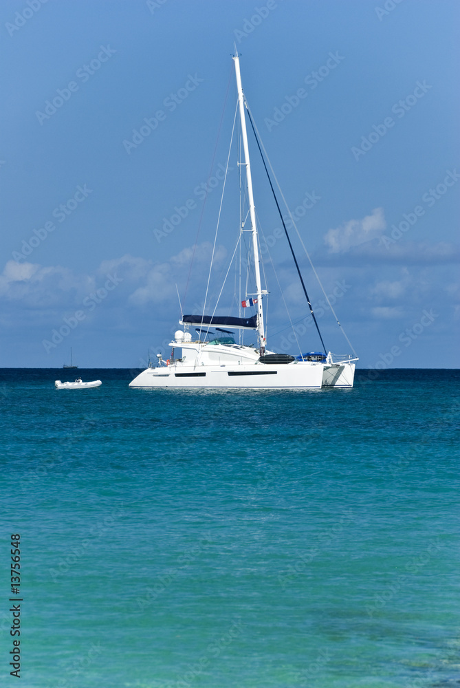 White Catamaran on the Caribbean Sea