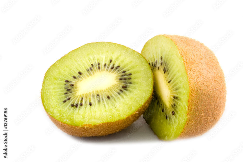 Parts of a kiwi on a white background