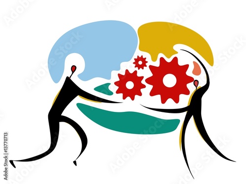 two humans keep gears in hands