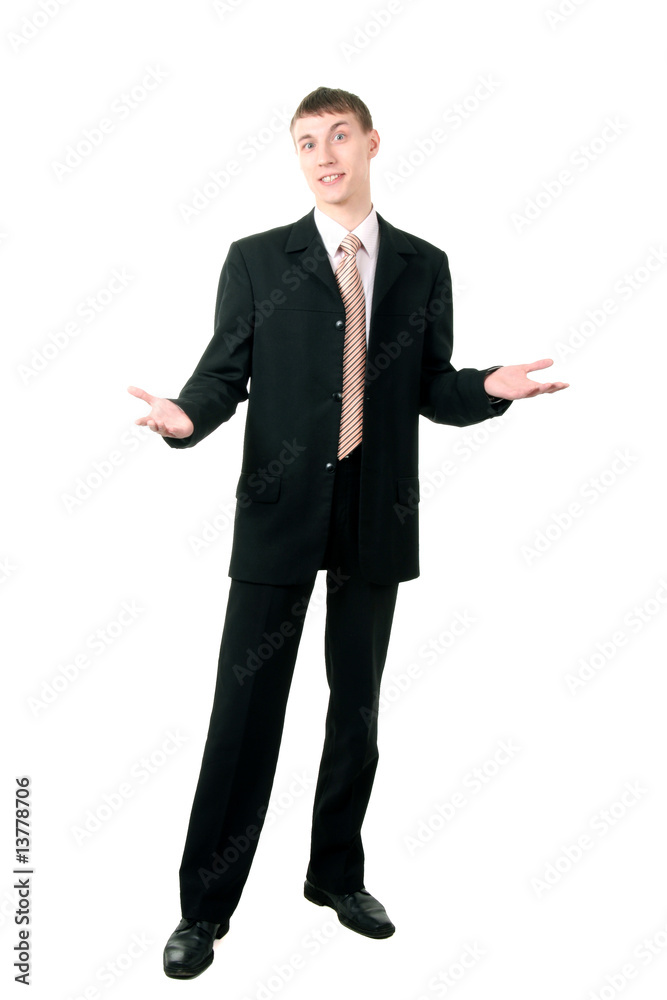 young businessman shrugging, isolated on white young businessman shrugging, isolated on white