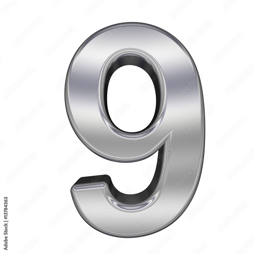 One digit from chrome alphabet set, isolated on white. One digit from chrome alphabet set, isolated on white.