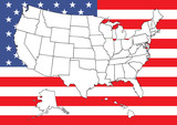 Map of US with flag